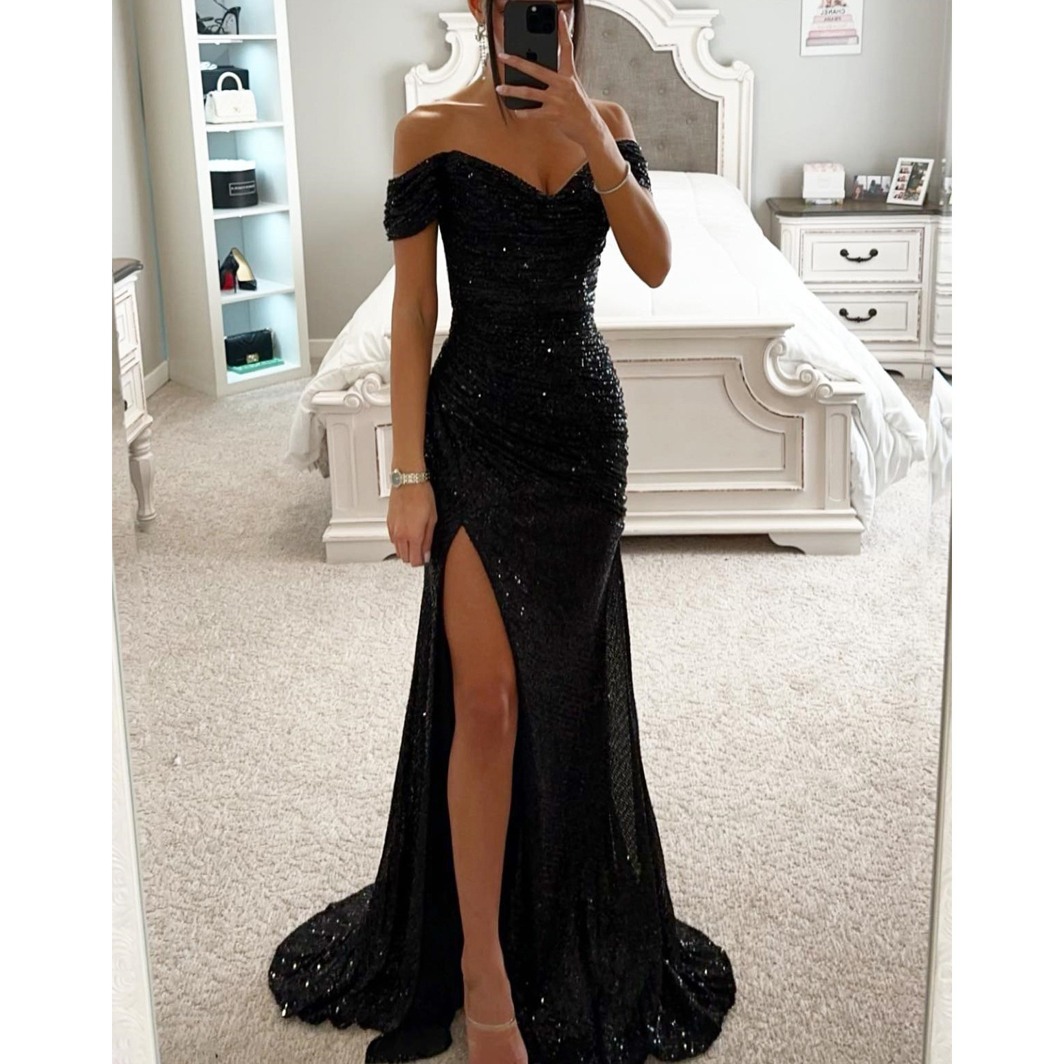 Party Sequins Off-neck Split Dress INS Casual Fashion Dress Women Charming Slimming Dress For Women - Image 2