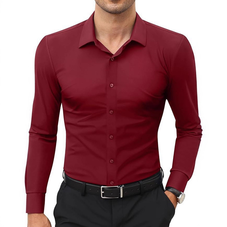 Mens Slim-Fit Solid-Color Work Shirt From Europe And The US - Image 2