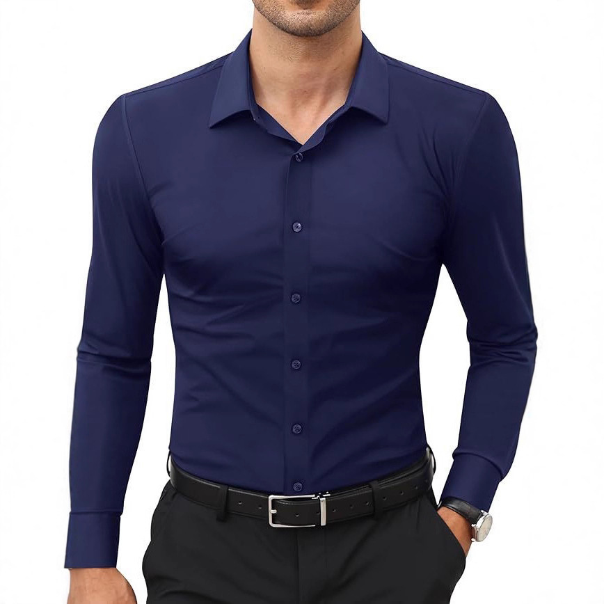 Mens Slim-Fit Solid-Color Work Shirt From Europe And The US - Image 9