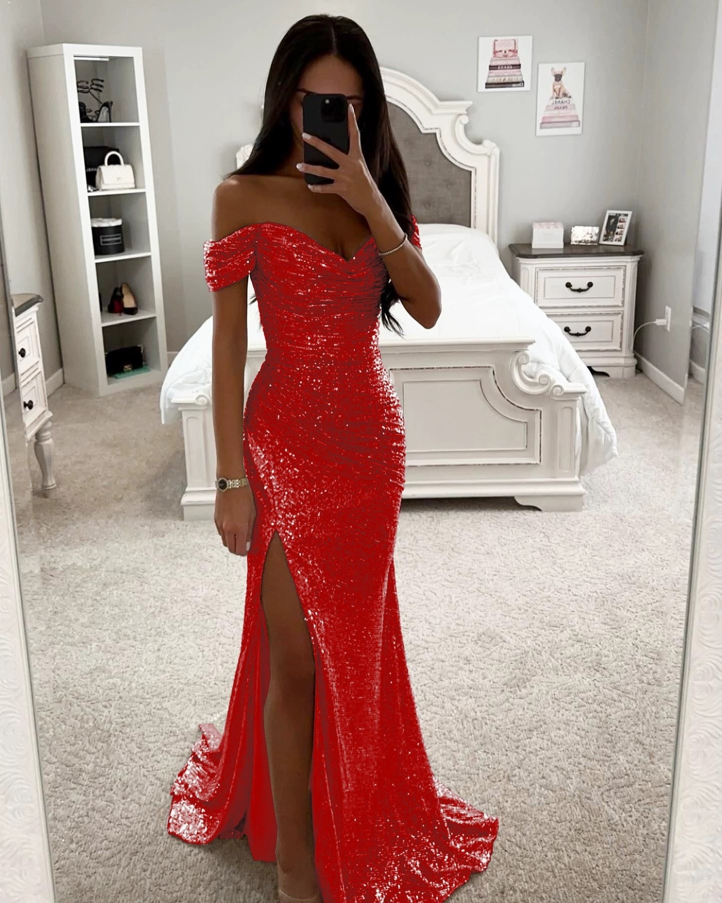 Party Sequins Off-neck Split Dress INS Casual Fashion Dress Women Charming Slimming Dress For Women - Image 4