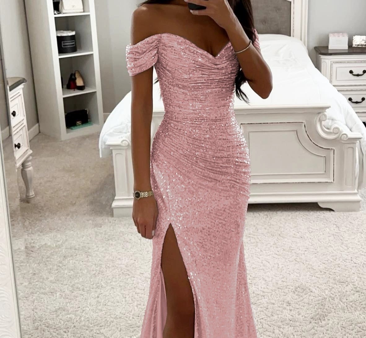 Party Sequins Off-neck Split Dress INS Casual Fashion Dress Women Charming Slimming Dress For Women - Image 8