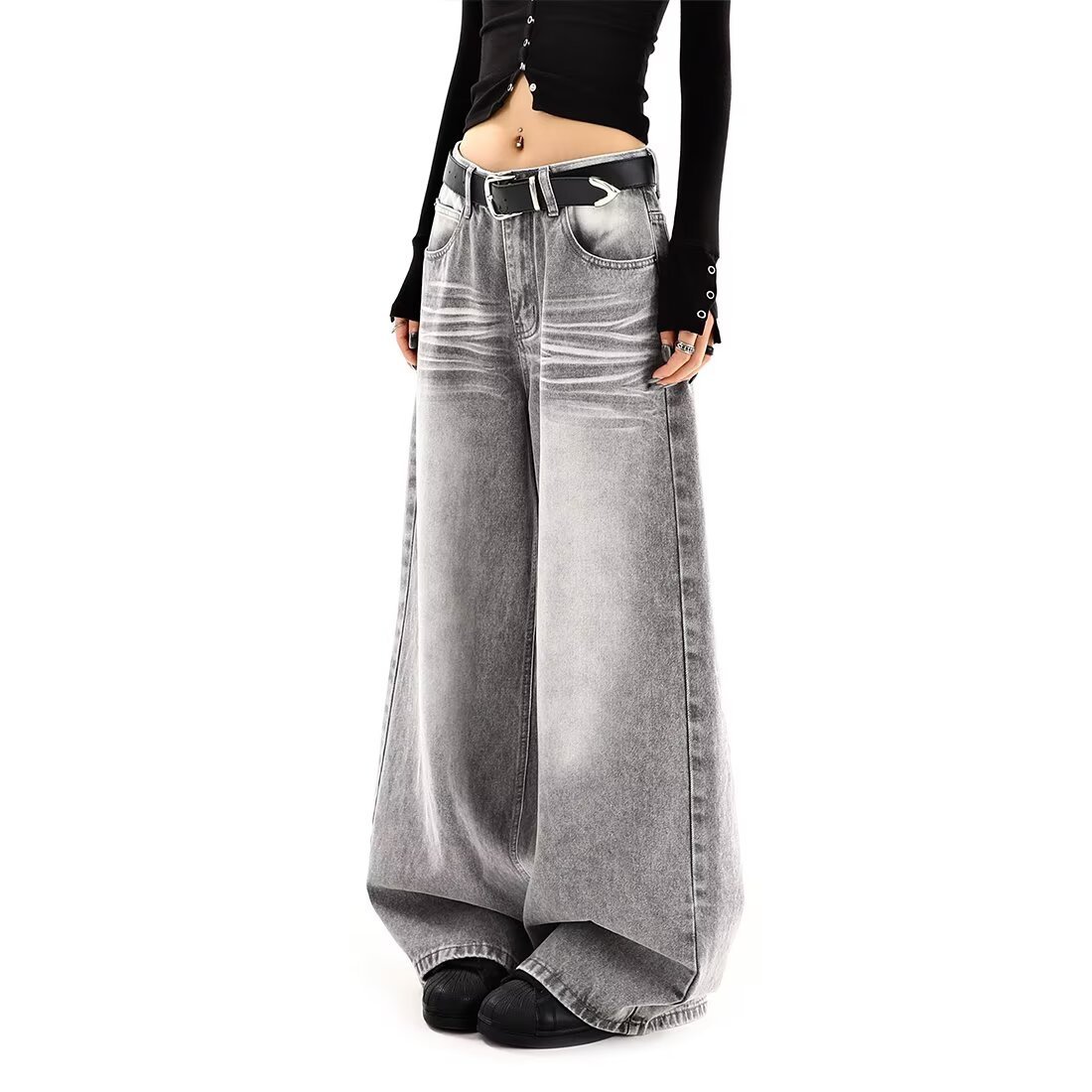 Embroidered High Waist Wide Leg Denim Jeans For Women Vintage Straight Leg Pants - Image 4