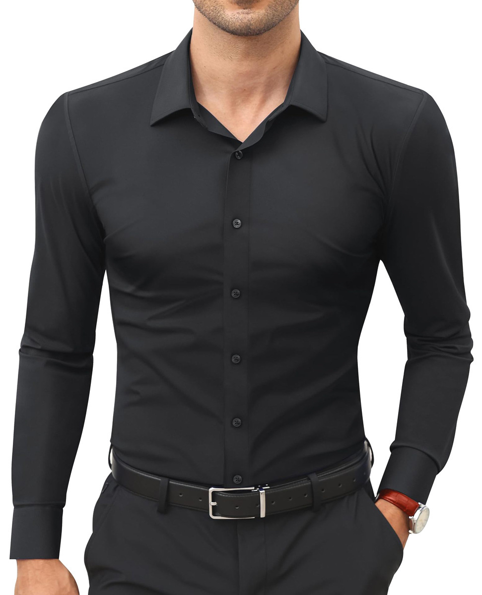 Mens Slim-Fit Solid-Color Work Shirt From Europe And The US - Image 5