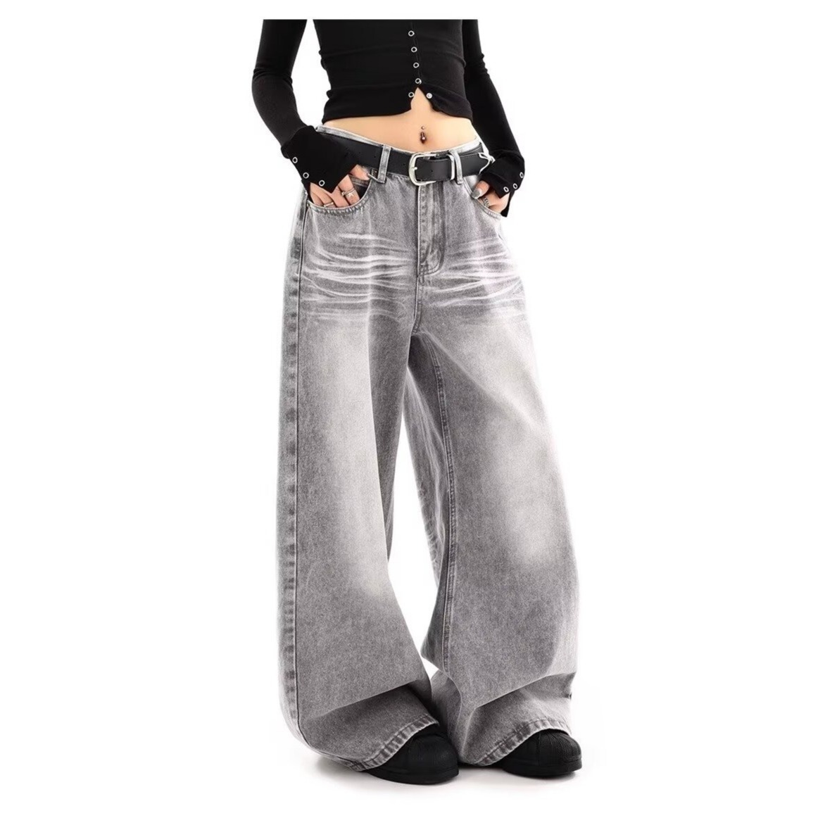 Embroidered High Waist Wide Leg Denim Jeans For Women Vintage Straight Leg Pants - Image 5