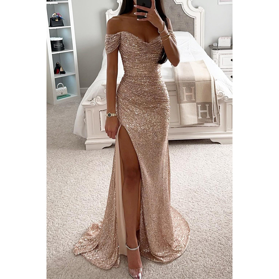Party Sequins Off-neck Split Dress INS Casual Fashion Dress Women Charming Slimming Dress For Women - Image 6