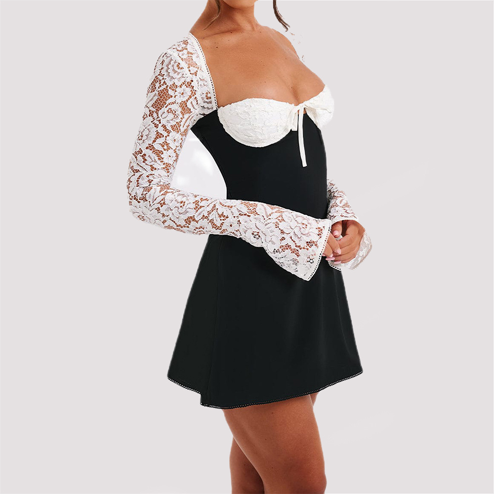 Y2K Lace Long Sleeve Dress Fashion Sexy Corset Backless Lace Up Short Dresses Womens Clothing - Image 10