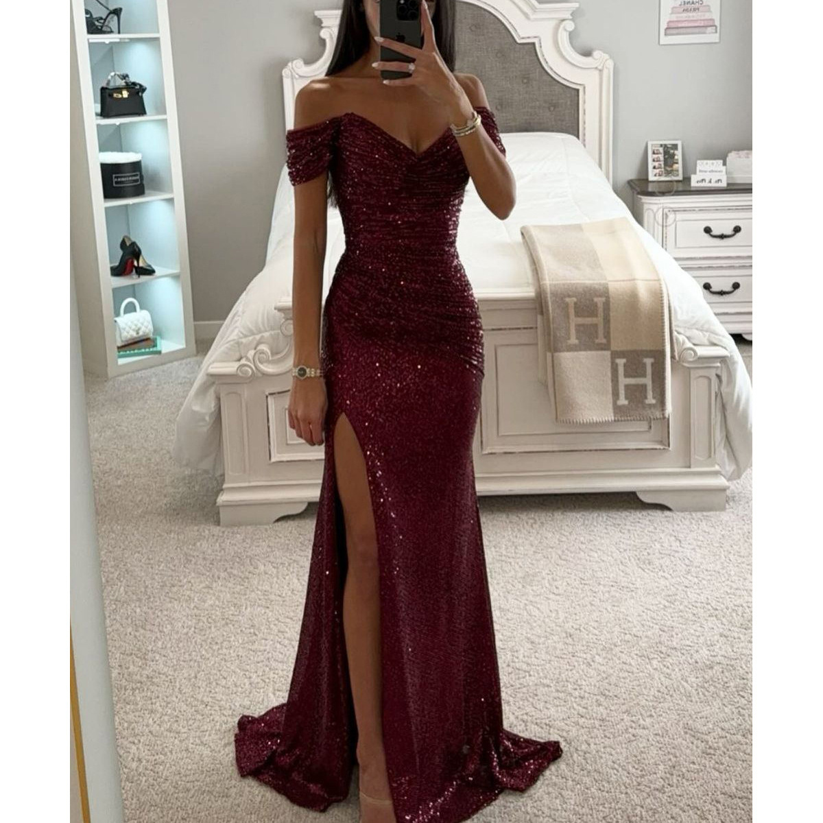 Party Sequins Off-neck Split Dress INS Casual Fashion Dress Women Charming Slimming Dress For Women - Image 10