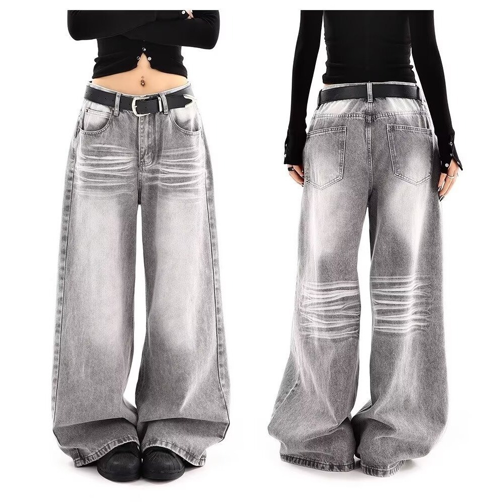 Embroidered High Waist Wide Leg Denim Jeans For Women Vintage Straight Leg Pants - Image 2